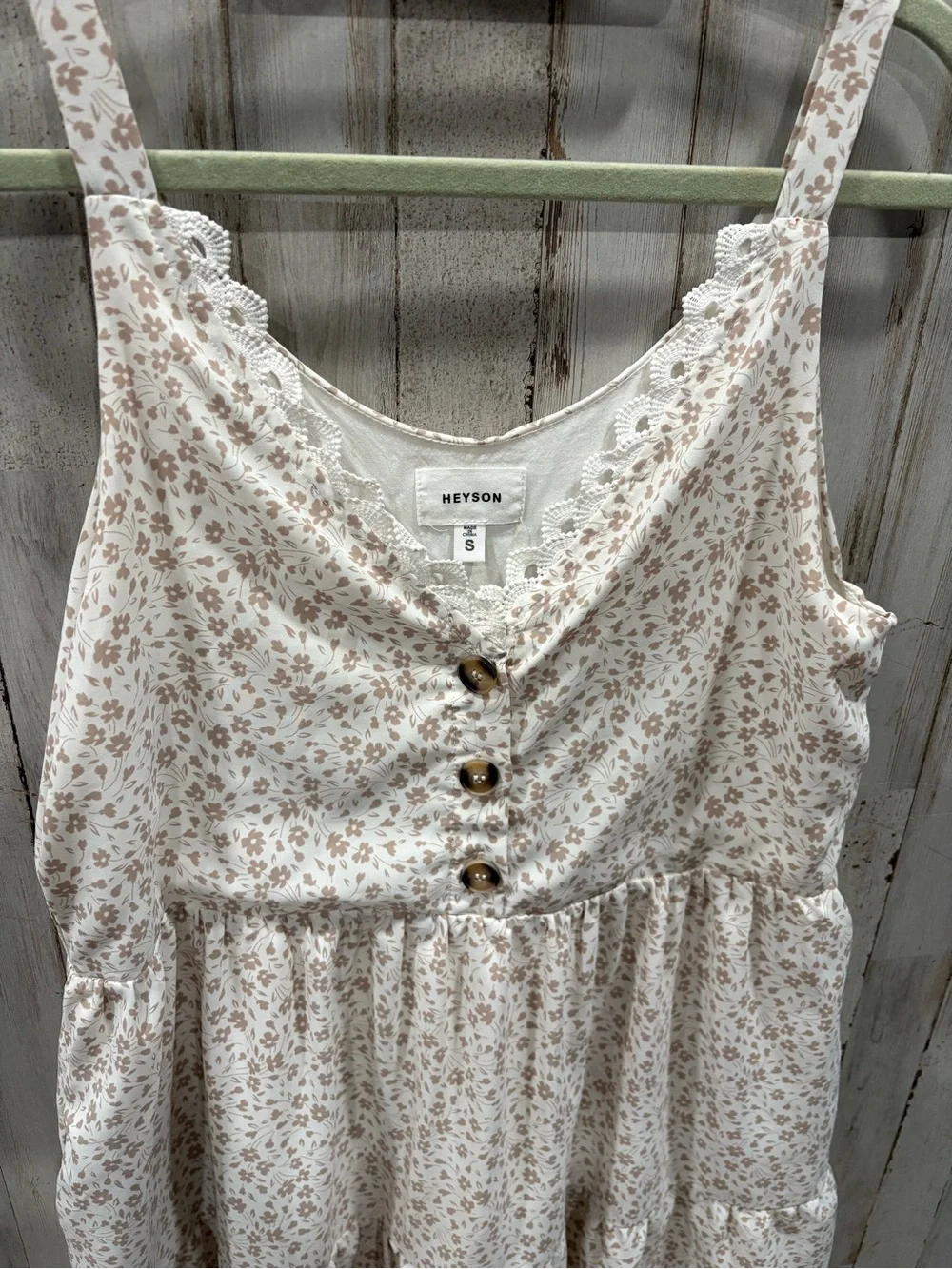 Heyson Floral Babydoll Dress Small Cream Ditsy Floral Lace Trim Cottagecore - Picture 3 of 8